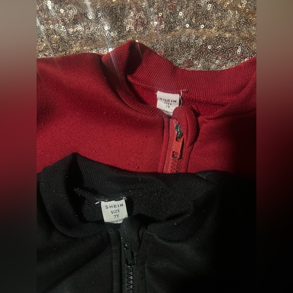 Boys sz 7 SHEIN Burgundy Black Zip-Up bomber Jackets - Picture 3 of 4